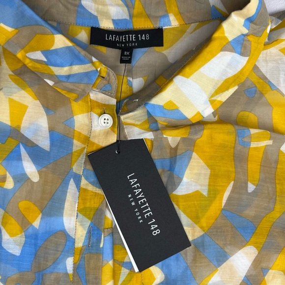 New LAFAYETTE 148 Silk Blend Golden Summer Blouse - Button Front - Abstract 3X - Picture 2 of 5